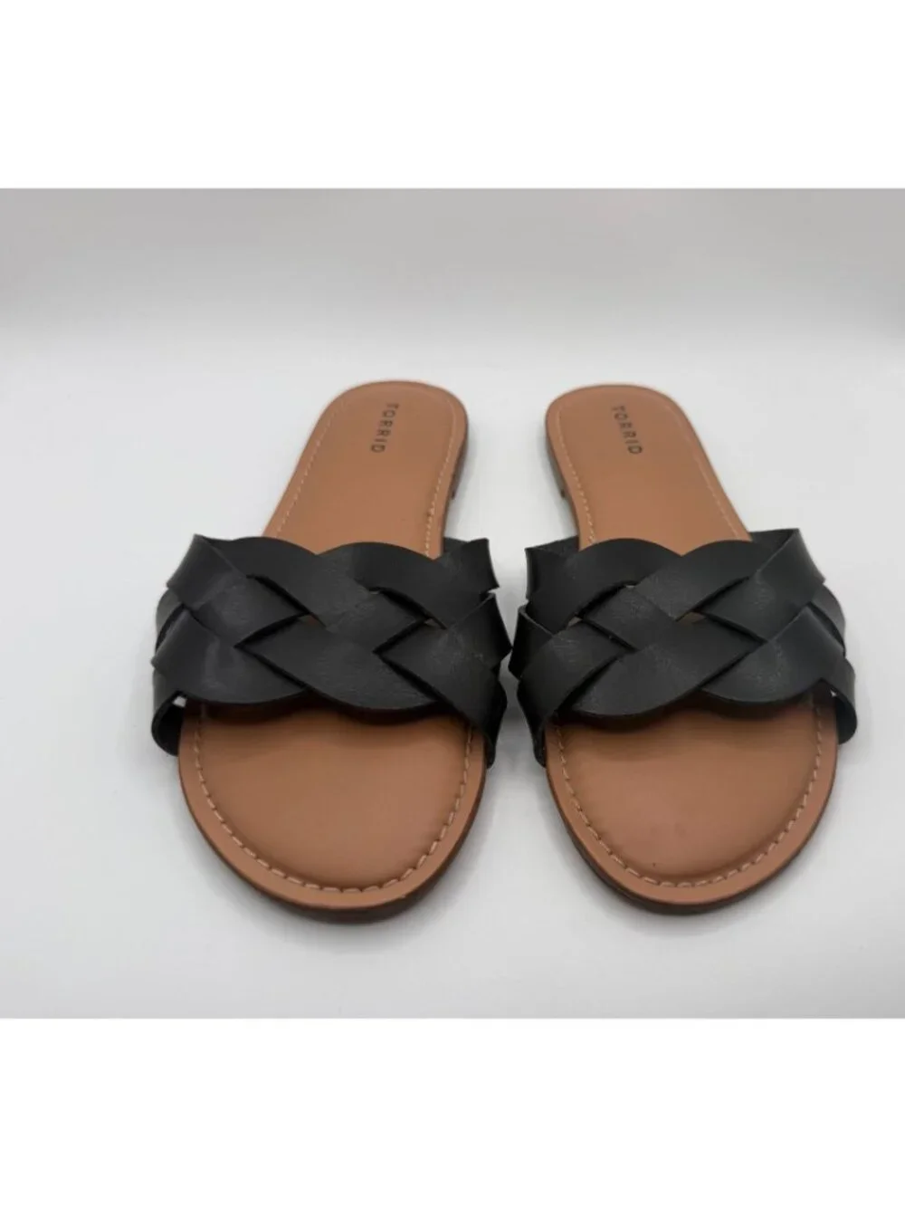 Torrid Black Woven Slide Sandals Women Size 8.5W Faux Leather Open Toe Shoes